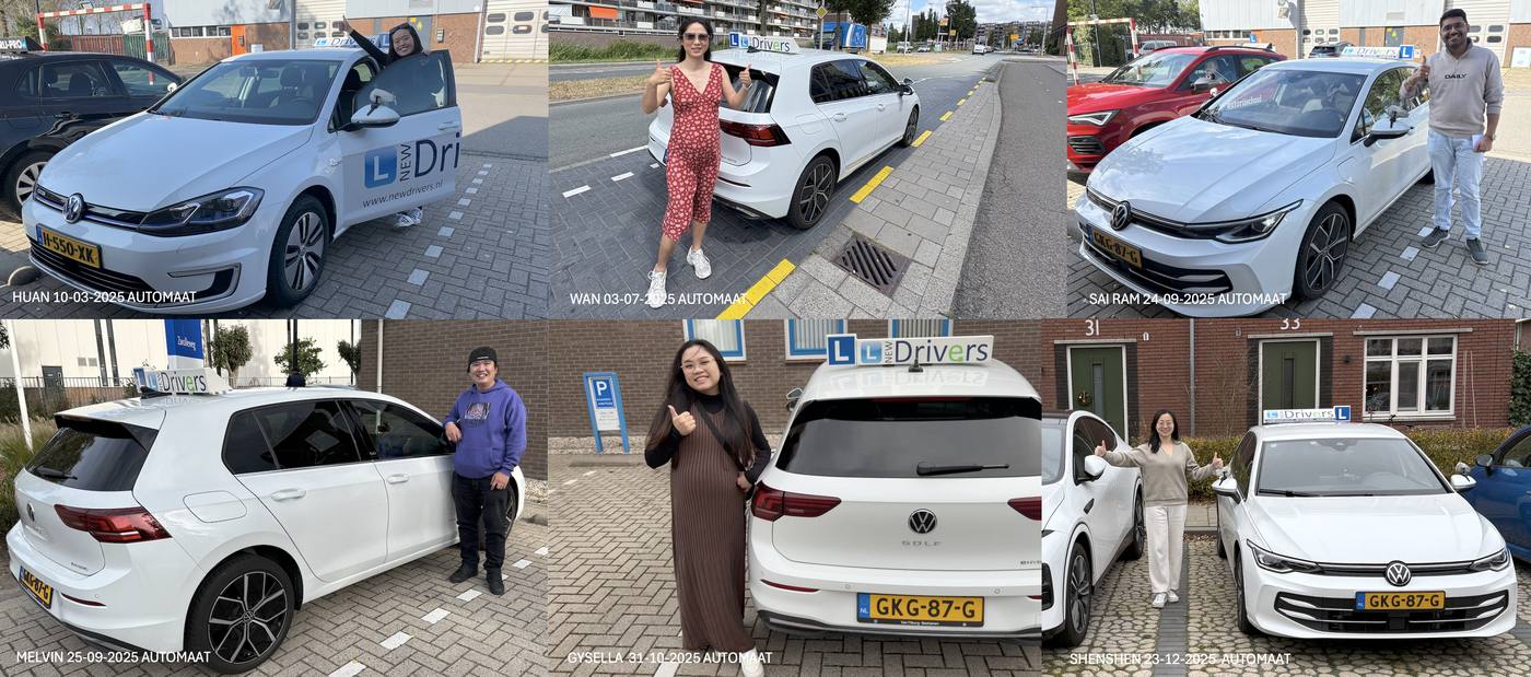 Six students of New Drivers who passed their Dutch driving exam in 2025 after training in English